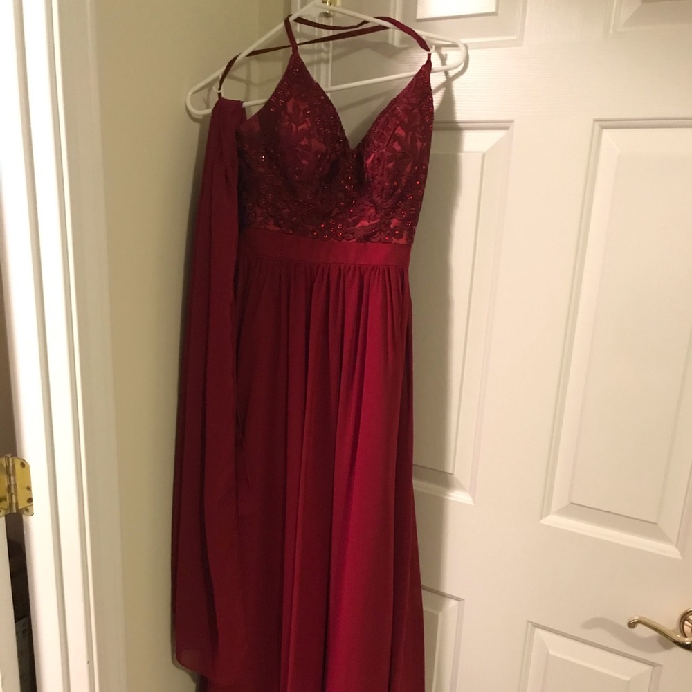 Red prom dress with shawl